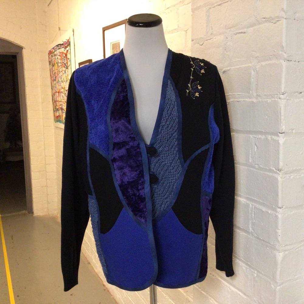 Blue and Black Patchwork Cardigan 1980s